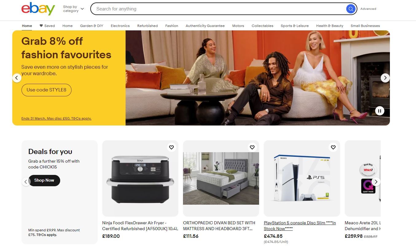 Screenshot of eBay homepage