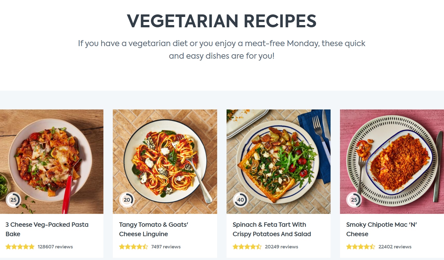 Gousto vegetarian recipes and options